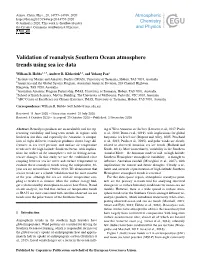 Validation of Reanalysis Southern Ocean Atmosphere Trends Using Sea Ice Data