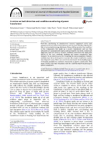 A Review on Fault Detection and Condition Monitoring of Power Transformer
