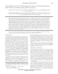 Antioxidant Activity of Pomegranate Juice and Its Relationship with Phenolic Composition and Processing