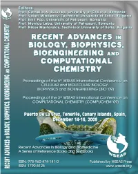 RECENT ADVANCES in BIOLOGY, BIOPHYSICS, BIOENGINEERING and COMPUTATIONAL CHEMISTRY