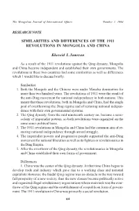 Similarities and Differences of the 1911 Revolutions in Mongolia and China