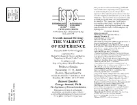 The Validity of Experience 8:30-9:00 A.M