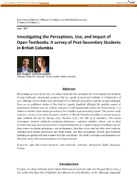 Investigating the Perceptions, Use, and Impact of Open Textbooks: a Survey of Post-Secondary Students in British Columbia