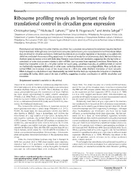 Ribosome Profiling Reveals an Important Role for Translational Control in Circadian Gene Expression