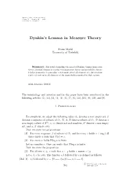 Dynkin's Lemma in Measure Theory