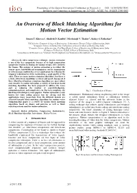 An Overview of Block Matching Algorithms for Motion Vector Estimation