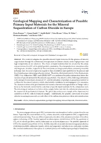 Geological Mapping and Characterization of Possible Primary Input Materials for the Mineral Sequestration of Carbon Dioxide in Europe