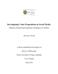 Investigating Value Propositions in Social Media: Studies of Brand and Customer Exchanges on Twitter