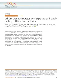 Lithium Titanate Hydrates with Superfast and Stable Cycling in Lithium Ion Batteries