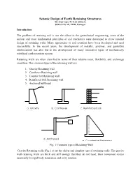Seismic Design of Earth Retaining Structures by Atop Lego, M.Tech (Struct.) SSW (E/Z) AP, PWD; Itanagar Introduction