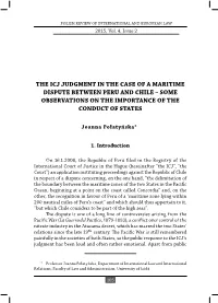 The Icj Judgment in the Case of a Maritime Dispute Between Peru and Chile – Some Observations on the Importance of the Conduct of States