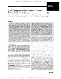 A P53-Responsive Mirna Network Promotes Cancer Cell Quiescence Ting La1, Guang Zhi Liu2, Margaret Farrelly1, Nicole Cole3, Yu Chen Feng1, Yuan Yuan Zhang1, Simonne K