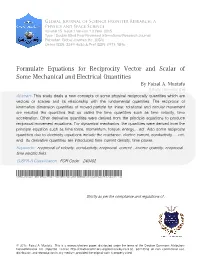 Formulate Equations for Reciprocity Vector and Scalar of Some Mechanical and Electrical Quantities by Faisal A