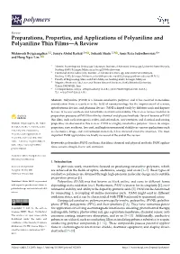 Preparations, Properties, and Applications of Polyaniline and Polyaniline Thin Films—A Review