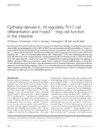 Epithelial-Derived IL-18 Regulates Th17 Cell Differentiation and Foxp3 Þ Treg Cell Function in the Intestine