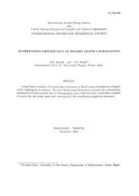 Hamiltonian Description of Higher Order Lagrangians