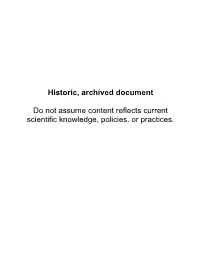 Historic, Archived Document Do Not Assume Content Reflects Current Scientific Knowledge, Policies, Or Practices