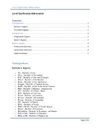 List of Qualification Abbreviation