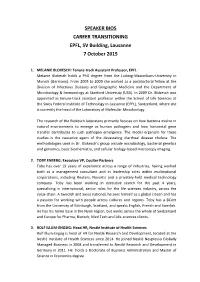 SPEAKER BIOS CAREER TRANSITIONING EPFL, SV Building, Lausanne 7 October 2015