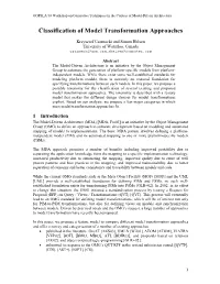 Classification of Model Transformation Approaches
