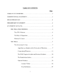 I TABLE of CONTENTS Page TABLE OF