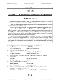 Unit -IX Chapter-11. Biotechnology Principles and Processes