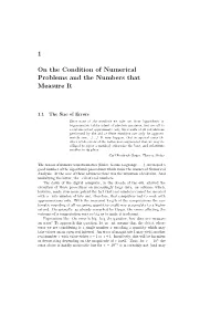 1 on the Condition of Numerical Problems and the Numbers That