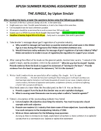 Apush Summer Reading Assignment 2020 the Jungle