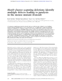 Hoxd Cluster Scanning Deletions Identify Multiple Defects Leading to Paralysis in the Mouse Mutant Ironside