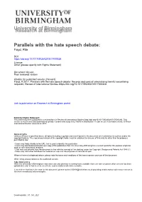 University of Birmingham Parallels with the Hate Speech Debate