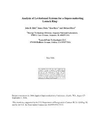 Analysis of Levitational Systems for a Superconducting Launch Ring*