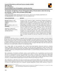 (JHSSS) the Question of Legitimacy: Kenya's Recognition Policy Of