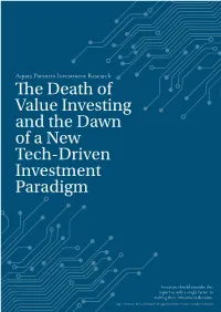 The Death of Value Investing and the Dawn of a New Tech-Driven Investment Paradigm