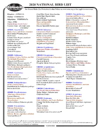 2020 National Bird List
