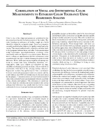 Correlation of Visual and Instrumental Color Measurements to Establish Color Tolerance Using Regression Analysis by Malathy Jawahar,* Swarna V