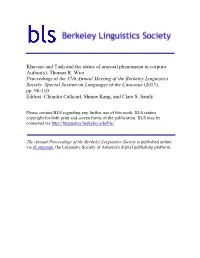 Khevsur and Tush and the Status of Unusual Phenomena in Corpora Author(S): Thomas R