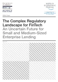 Complex Regulatory Landscape for Fintech an Uncertain Future for Small and Medium-Sized Enterprise Lending