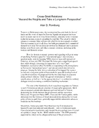 Cross-Strait Relations: “Ascend the Heights and Take a Long-Term Perspective”