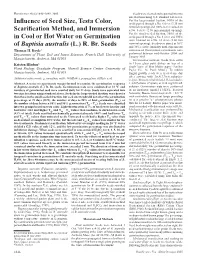 Influence of Seed Size, Testa Color, Scarification Method, and Immersion in Cool Or Hot Water on Germination of Baptisia Austral