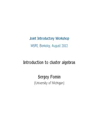 Introduction to Cluster Algebras Sergey Fomin