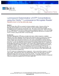 Luminescent Determination of ATP Concentrations Using the Clarity™ Luminescence Microplate Reader Detection Down to the Low Attomole Range