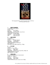 The 50 Greatest Heroes and the 50 Greatest Villains of All Time 400 Nominated Characters