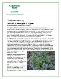 Year Round Gardening Shade V Sun Get It Right! Fredricka Bogardus, Colorado Master Gardener