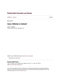 Usury: Utilitarian Or Useless?