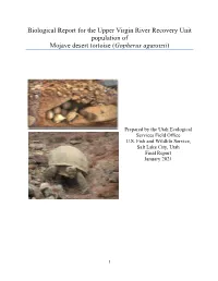 Biological Report for the Upper Virgin River Recovery Unit Population of Mojave Desert Tortoise (Gopherus Agassizii)