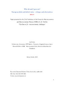 European Debt and Deficit Rules – Critique and Alternatives DRAFT