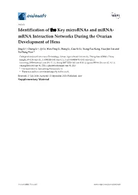 Identification of the Key Micrornas and Mirna- Mrna Interaction Networks During the Ovarian Development of Hens