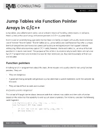 Jump Tables Via Function Pointer Arrays in C/C++ Jump Tables, Also Called Branch Tables, Are an Efficient Means of Handling Similar Events in Software