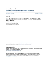 Major and Minor Ion Geochemistry of Groundwaters from Bermuda