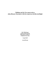 Nihilism and the Neoconservatives: Allan Bloom's Encounter with the American Intellectual Right